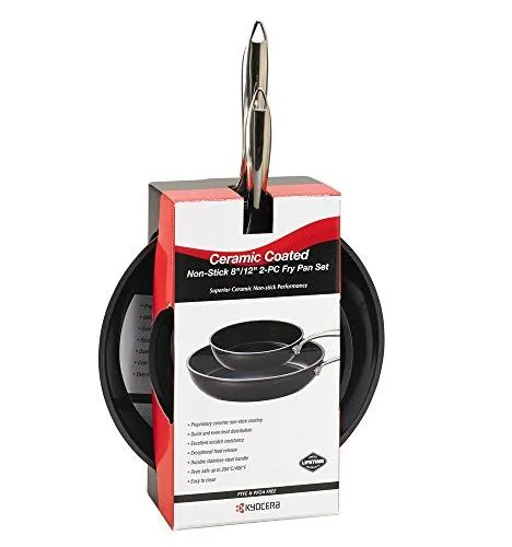 Kyocera 8in & 12in Ceramic Coated Nonstick 2 Piece Fry Pan Set - Black