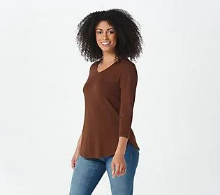 Isaac Mizrahi Live! Essentials Pima CottonCurved Hem Top - Size Medium, Hickory Brown