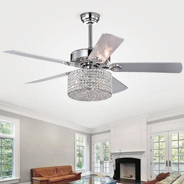 Warehouse of Tiffany Rexen Chrome 5-Blade Lighted Ceiling Fan CFL-8409REMO/CH