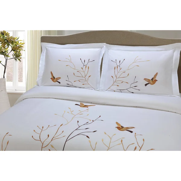 Superior Swallow 3-piece Embroidered Cotton Duvet Cover Set, King/California King - Brown