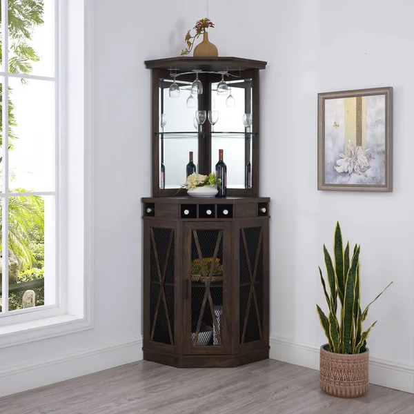 Corner Bar with Mesh Door Oak - Home Source