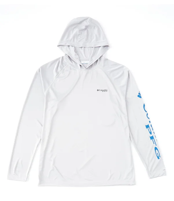 Columbia Men's PFG Terminal Tackle Hoodie - Cool Grey, Vivid Blue Logo