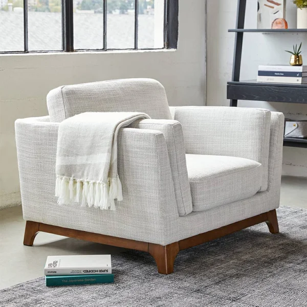 White Armchair, Solid Wood Legs, Article Ceni Modern Furniture