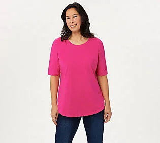 Belle by Kim Gravel TripleLuxe Knit Elbow-Sleeve Top - Size 3X, Hot Pink