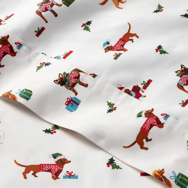 King 400 Thread Count Holiday Print Cotton Performance Sheet Set Holiday Dogs - Threshold