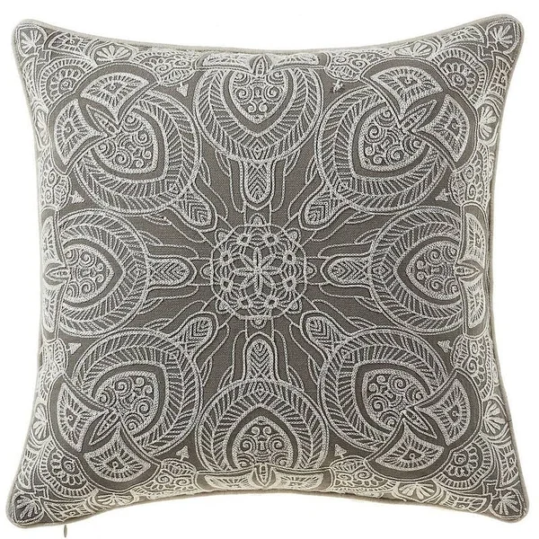14 Karat Home Inc. Embroidered Cotton Throw Pillow - Gray