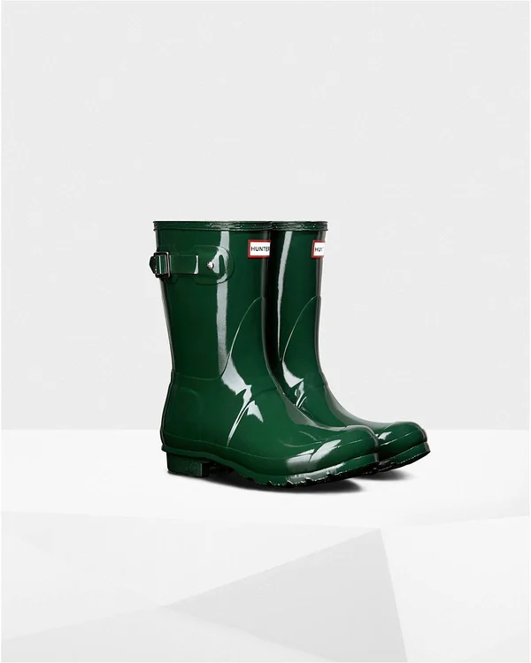 Hunter Women's Original Short Gloss Rain Boots - Green US 7