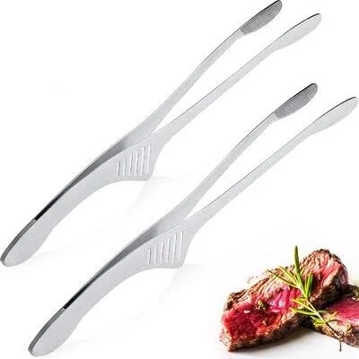 Prep & Savour Stainless Steel Grill Tongs Korean Japanese BBQ Tongs Kitchen Tongs for Cooking Small Oven Serving Tong with S