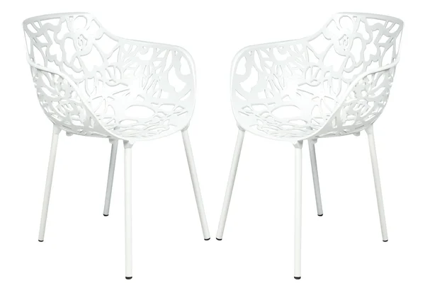 LeisureMod Modern Devon Aluminum Chair with Arm in White - Set of 2