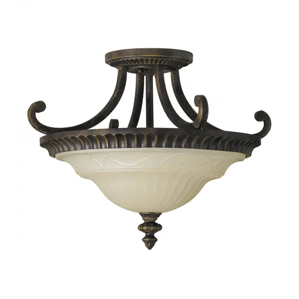 Feiss Georgian Semi Flush Scavo Glass Ceiling Light in Bronze Close to Ceiling Light