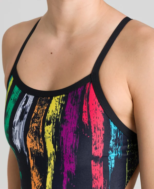 Arena Team Painted Stripes Challenge Back One Piece Black-Multi Yellow 22
