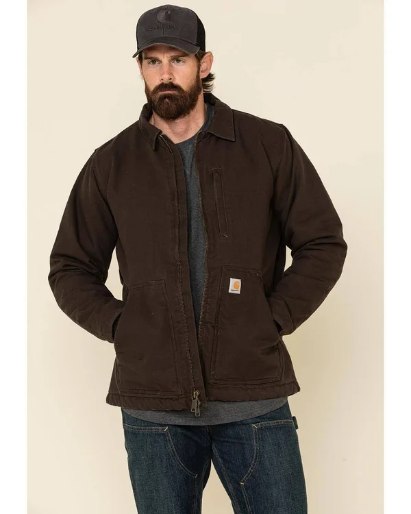 Carhartt Men's Washed Duck Sherpa Lined Coat - 3XL Tall - Dark Brown
