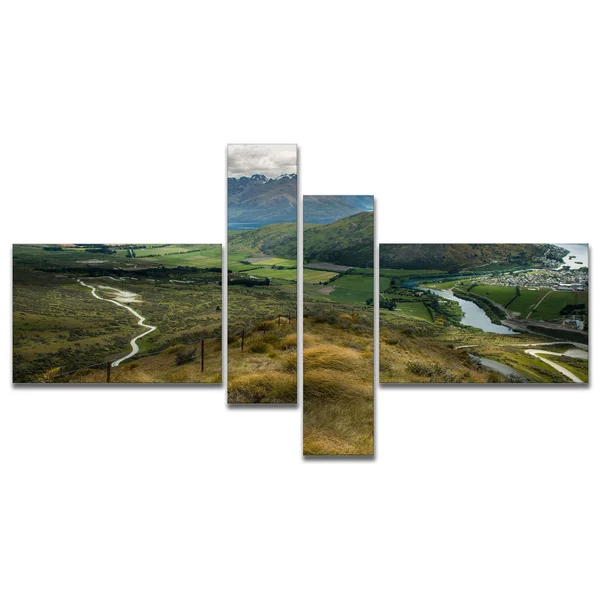 Designart 'Fields and Hills in New Zealand' Landscape Photography Canvas Print 60 in. Wide x 32 in. High - 4 Panels PT9490-414