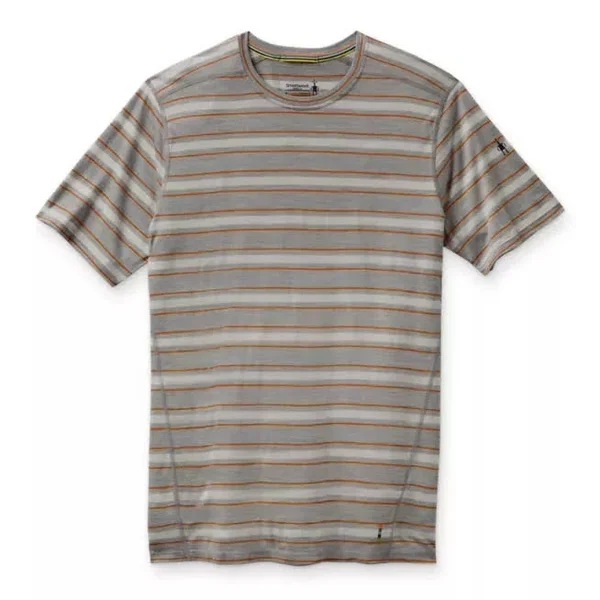 Smartwool Merino 150 Baselayer Short Sleeve - Men's Light Gray Heather Stripe Large SW000744F92L