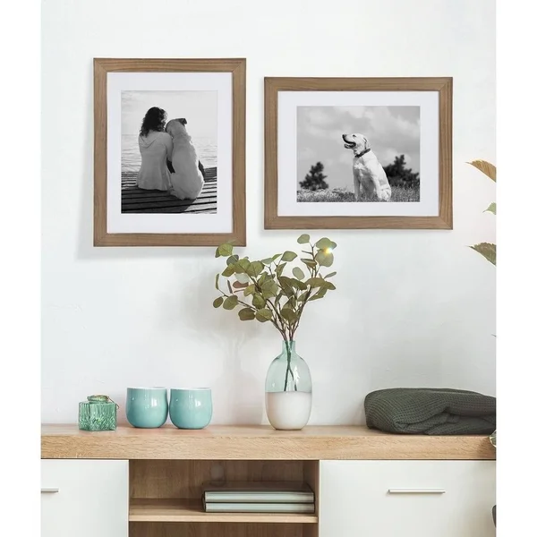 DesignOvation Museum Wooden Traditional Picture Frame Set with Mats for Customizable Wall Display - 14x18 Matted to 11x14, Black