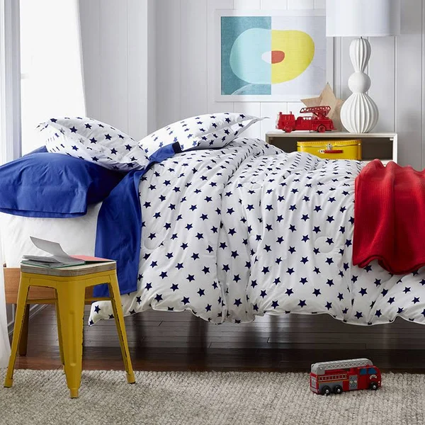 The Company Store Company Kids Stars 3-Piece Blue Organic Cotton Percale Full Duvet Cover Set