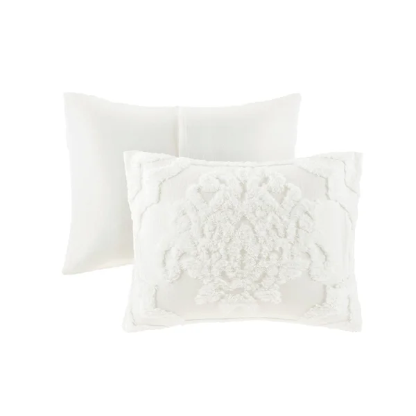Madison Park - Viola 3 Piece Tufted Cotton Chenille Damask Comforter Set - White - Full/Queen