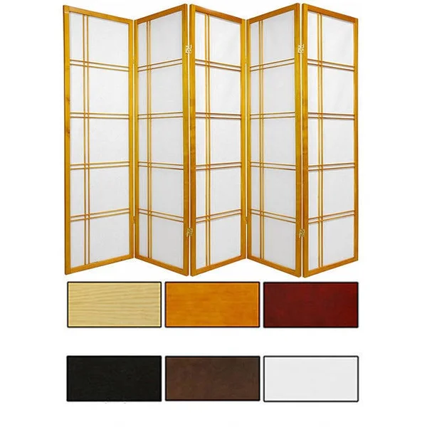 Oriental Furniture 5 ft. Tall Double Cross Shoji Screen - 4 Panel - Black