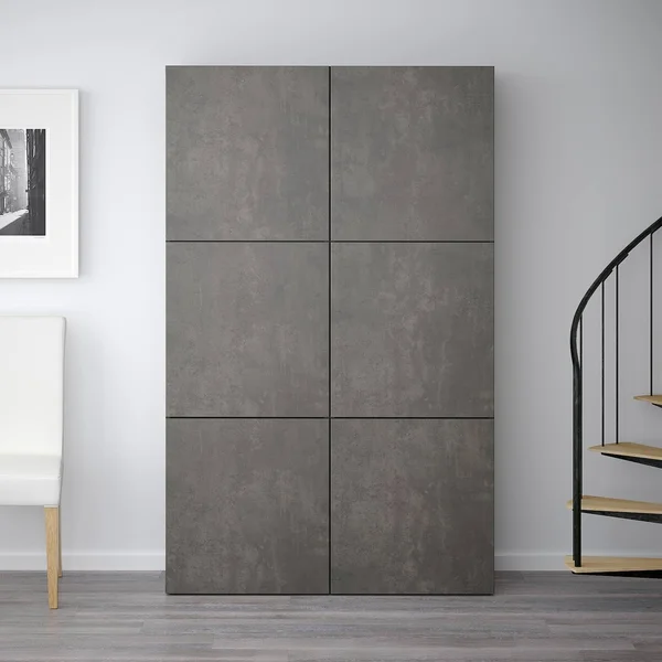 IKEA - BESTÅ Storage Combination with Doors - Black-Brown kallviken/dark Gray Concrete Effect, 47 1/4x16 1/2x76 19205884
