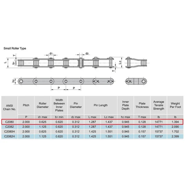 #C2080 Conveyor Roller Chain 10 Feet with 1 Connecting Link