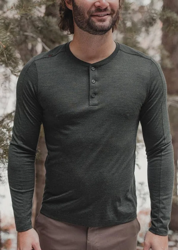 Men's Wool Henley, Rhone Trek Merino Wool Henley, Asphalt, XXL
