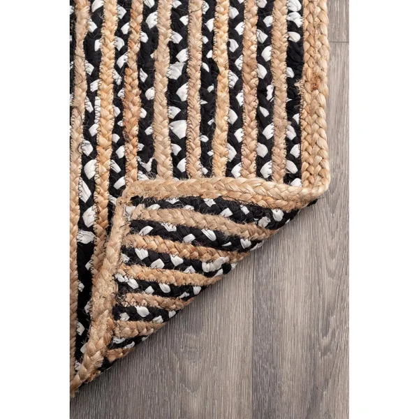 nuLOOM Glinda Natural Fiber Round Area Rug, Black/Grey, 6&
