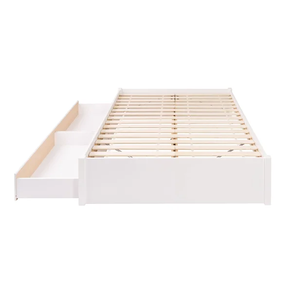 Prepac Queen Select 4-Post Platform Bed with 2 Drawers - White