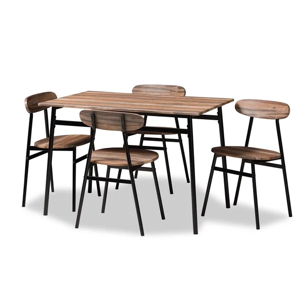 Baxton Studio Darcia Rustic & Industrial Brown Wood Finished Matte Black Frame 5-Piece Dining Set
