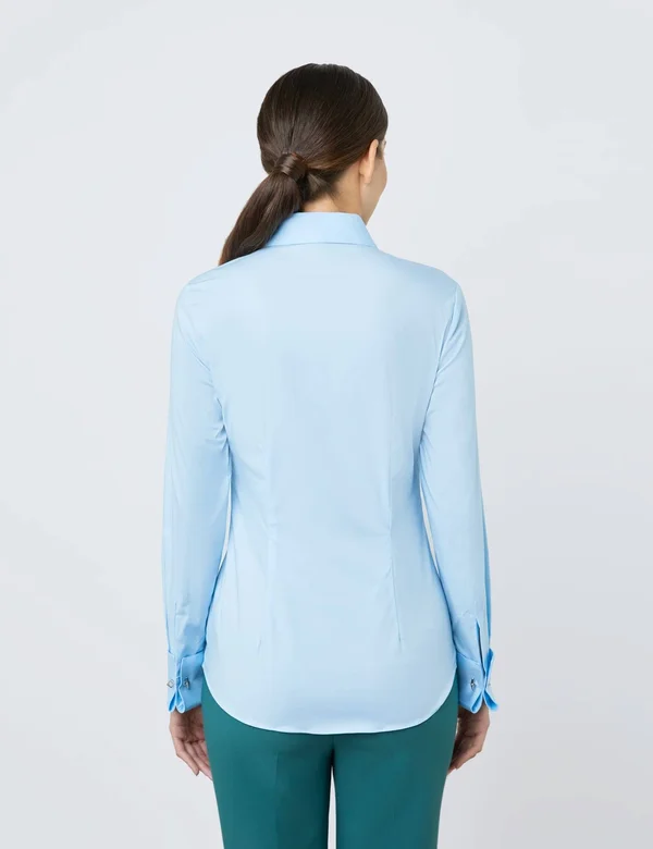 Hawes & Curtis Women's Fitted Cotton Stretch Shirt in Ice Blue, Size 12, Double Cuff