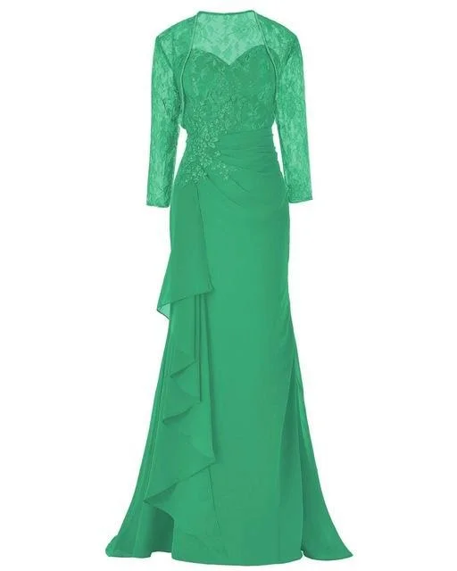 Elegant Lace Three Quarters Sleeves Gown Mother of The Bride Groom Dress with Jacket for Wedding Party 22W, Green
