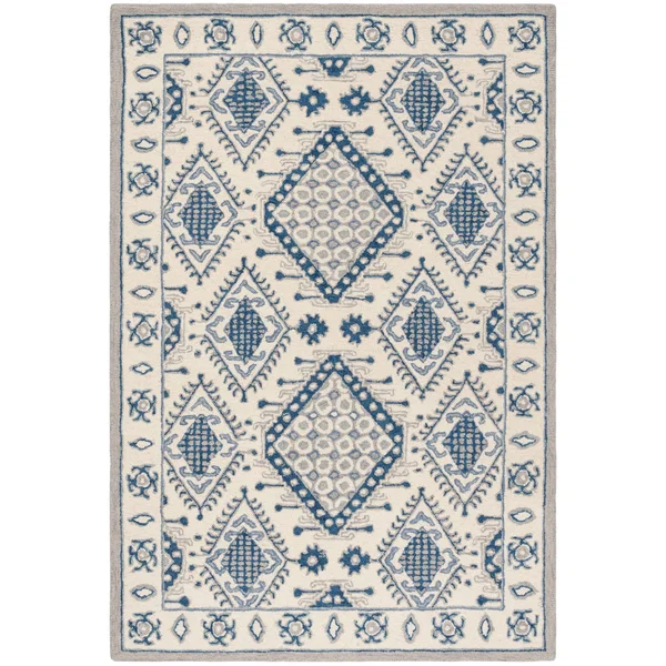 Safavieh Micro-Loop MLP511M 4&0x22 x 6&0x22 Ivory, Blue Area Rug