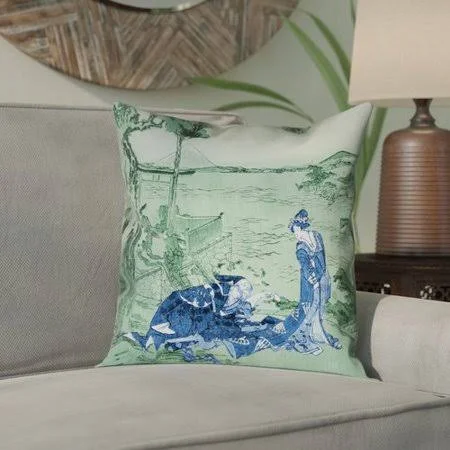 Enya 14x22 Japanese Courtesan Pillow Cover Bloomsbury Market Color: Blue/Green, Size: 26x22 x 26x22