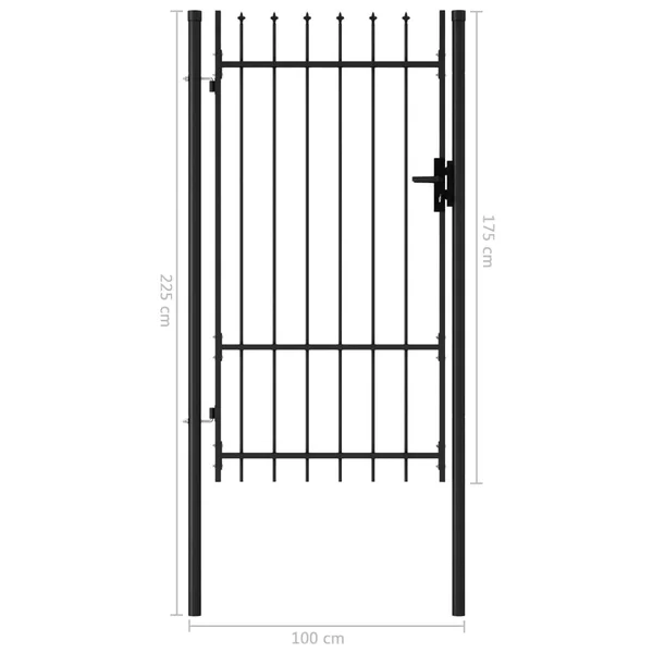 vidaXL Fence Gate Single Door with Spike Top Steel 3.3&x5.7& Black