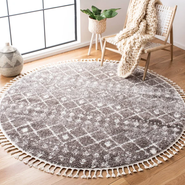 Safavieh 6&-7x22 x 6&-7x22 Square Berber Fringe Shag BFG519N Dark Blue, Ivory Rug
