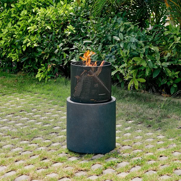 Danya B. 22x22 Wood Burning Faux Stone Fire Column - Charcoal