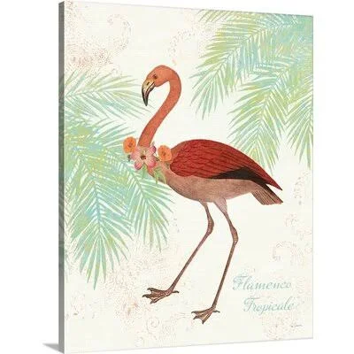 &Flamingo Tropicale II& by Sue Schlabach Painting Print Great Big Canvas Format: Canvas - Size: 48x22 H x 38x22 W x 1.5x22 D
