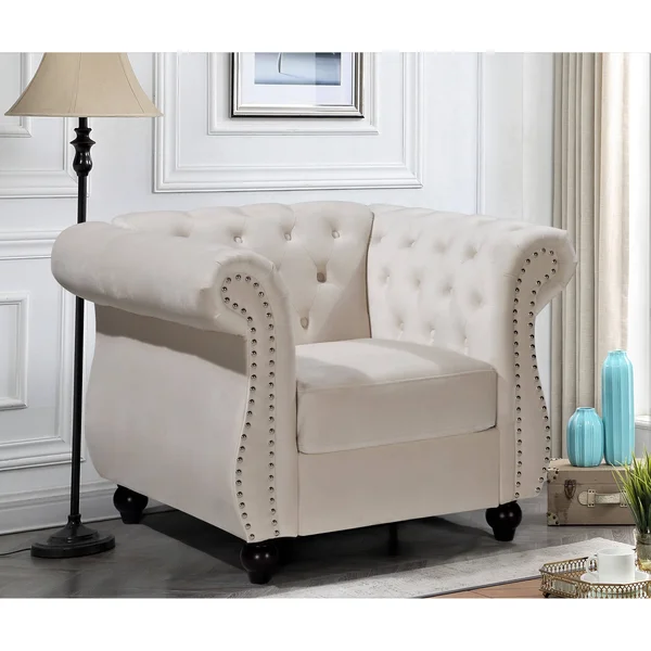 Kemos Classy Velvet Chesterfield Armchair - Black