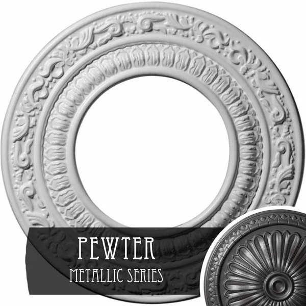 8 1/8x22OD x 4 1/8x22ID x 1/2x22P Andrea Ceiling Medallion (Fits Canopies Up to 4 1/8x22), Hand-Painted Pewter