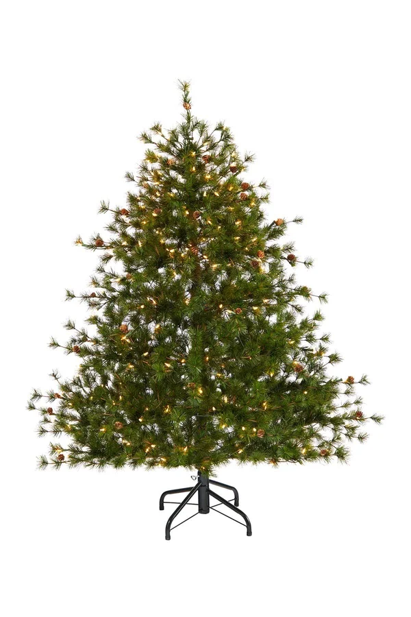 Nearly Natural 5 Foot Colorado Mountain Pine Artificial Christmas Tree with 250 Clear Lights, 669 Bendable Branches, and Pine Co