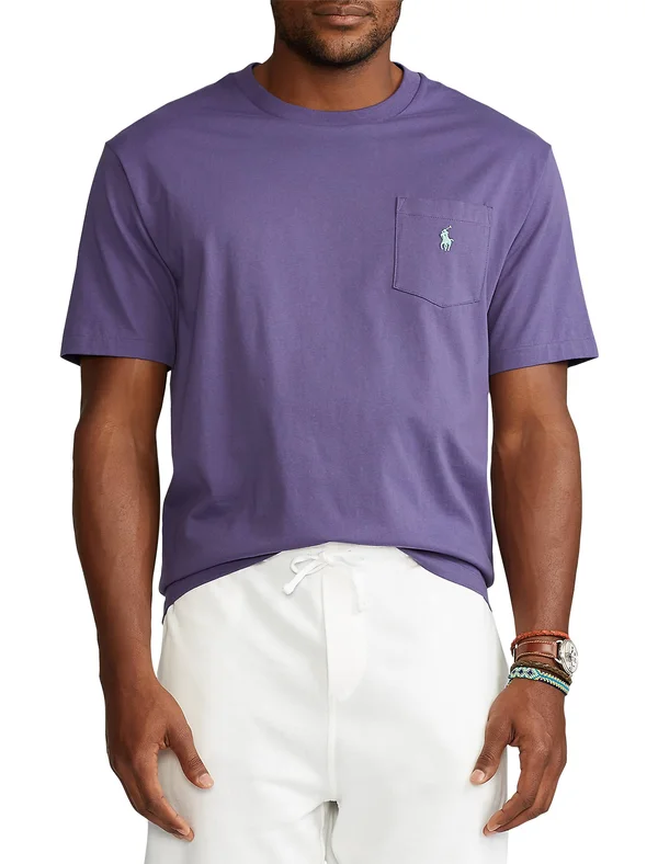 Men's Polo Ralph Lauren Casual Short Sleeve Solid Pocket Crewneck Tee Shirt - Juneberry Purple - Size 2x