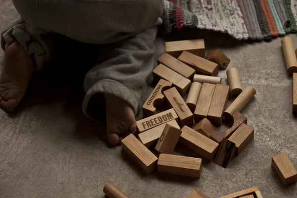 Wooden Story Wooden Building Blocks in A Tray (Natural, 63 Pieces)