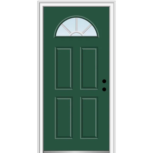 MMI Door 32 in. x 80 in. Grilles Between Glass Left-Hand Inswing 1/4-Lite Clear 4-Panel Classic Painted Steel Prehung Front DOOR
