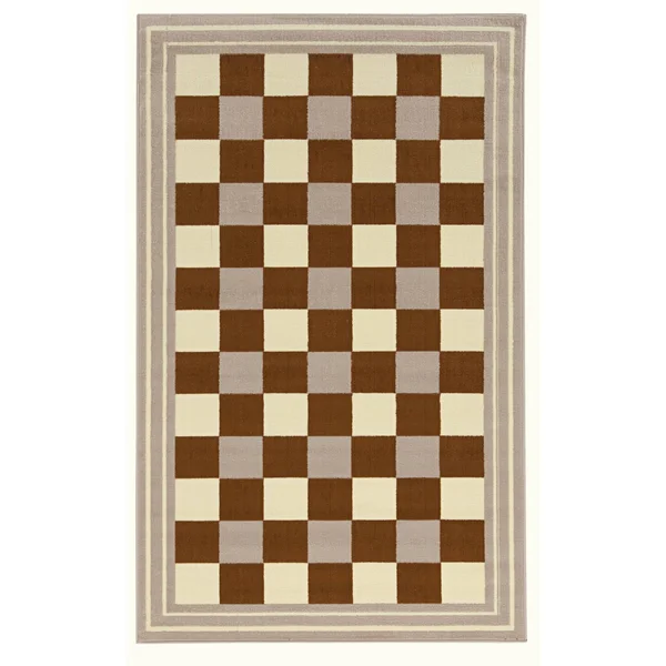 Linon Capri 4&3x22 x 7&3x22 Buffalo Check Rug in Beige