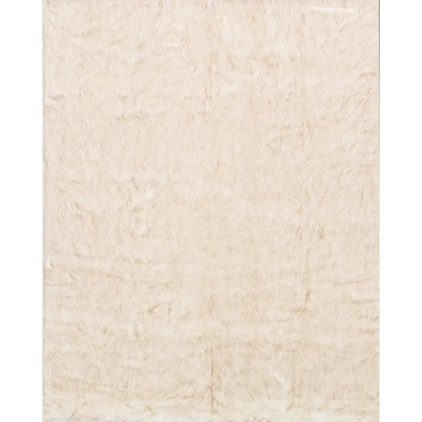 Faux Fur Ivory/ Grey Shag Rug - Ivory/Beige 10& x 13&