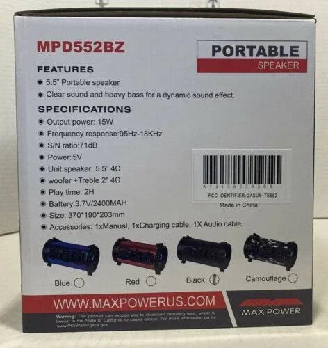 Max Power MPD552BZ Portable Speaker W/5.5 Subwoofers Bass Controller Equalizer