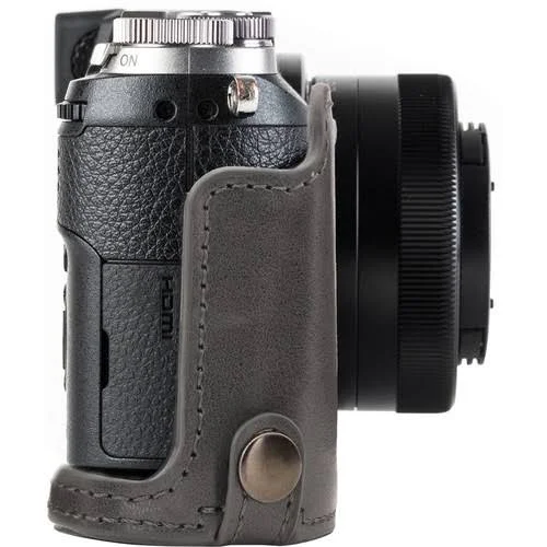 MegaGear mg1706 Ever Ready Leather Camera Case Compatible with Panasonic Lumix Dmc-gx85 - Dmc-gx80 (12-32mm) - Gray