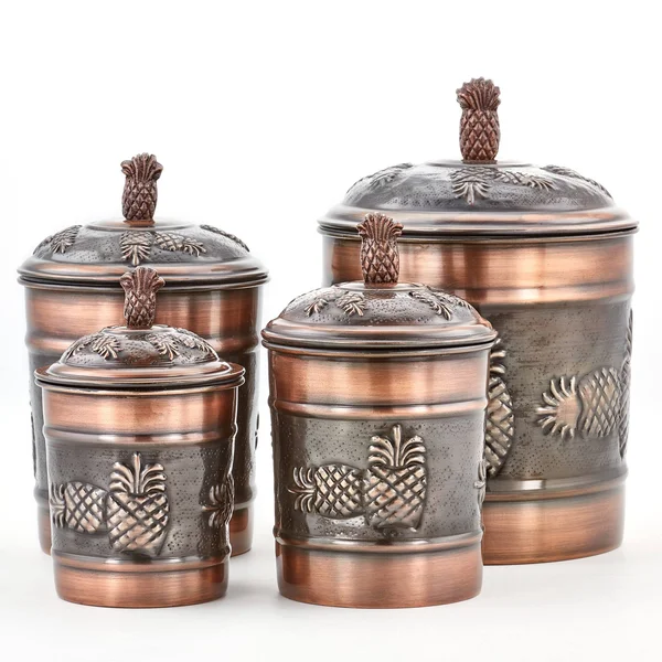 Old Dutch International 4-Piece Pineapple Canister Set in Antique Copper