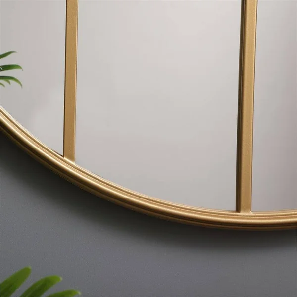 Allora 32x22 Round Mid Century Metal Windowpane Frame Clear Mirror in Brass - A-5145-1998551