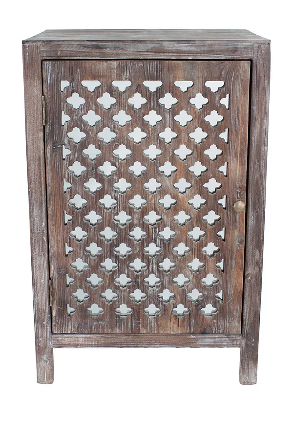 Decor Therapy Quatrefoil Distressed Gray Mirror Accent End Table