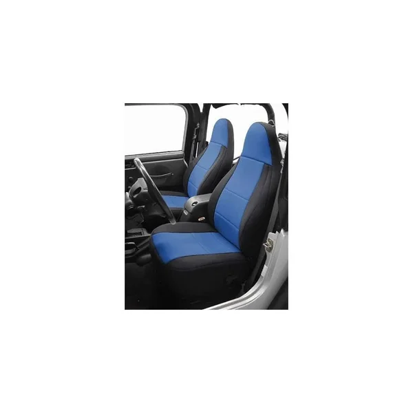 Coverking Jeep Neoprene Seat Covers in Black/Blue, Front with Embroidered Jeep Logo - SPC149L